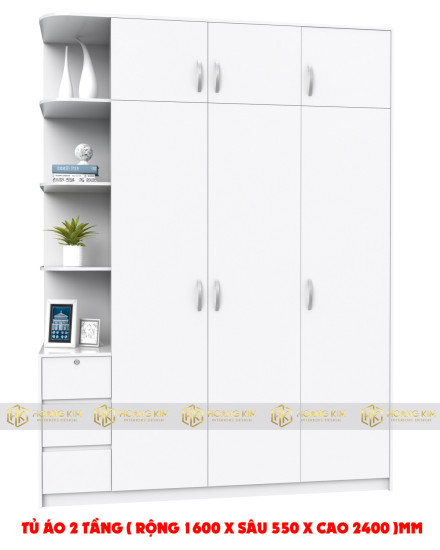 Tủ áo 1m6 x 2m4 3 cánh mở kệ hông ( Mã màu 101T )