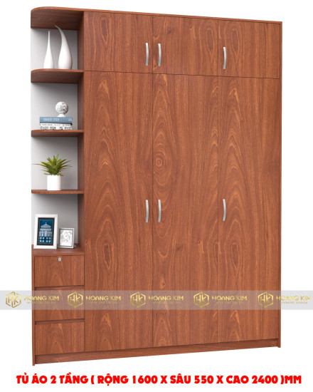 Tủ áo 1m6 x 2m4 3 cánh mở kệ hông ( Mã màu 209)