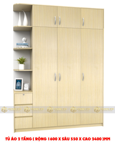 Tủ áo 3 cánh mở kệ hông 1m6*2m4 ( Mã màu 240 )