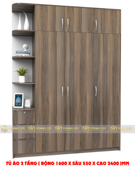 Tủ áo 1m6 x 2m4 3 cánh mở kệ hông ( Mã màu 915 )