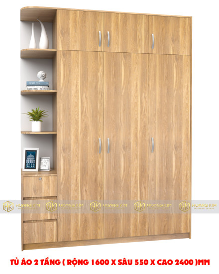 Tủ áo 1m6 x 2m4 3 cánh mở kệ hông ( Mã màu 919 )