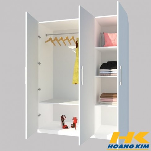 Tủ Áo 3 Cánh Gỗ MDF Phủ Melamine Màu Trắng