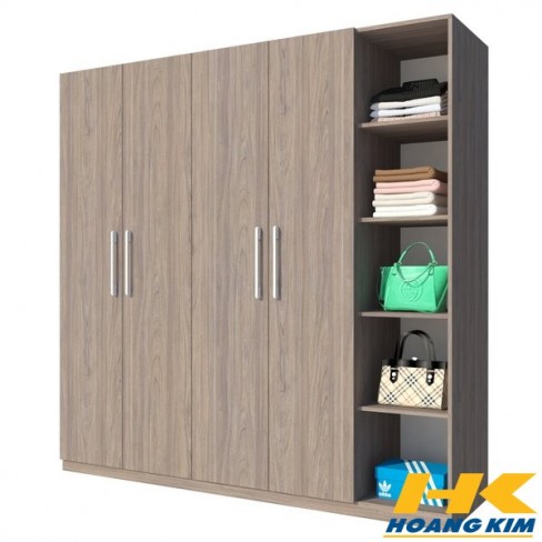 Tủ Áo 4 Cánh Gỗ MDF Melamine Có Kệ Màu Xám