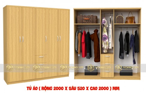 Tủ Áo 5 cánh Gỗ Công Nghiệp MDF Phủ Melamine 2mx2