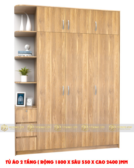 Tủ áo 1m8 x 2m4 cánh mở kệ hông ( Mã màu 919 )
