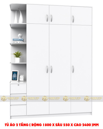 Tủ áo 1m8 x 2m4 cánh mở kệ hông ( Mã màu 101T )