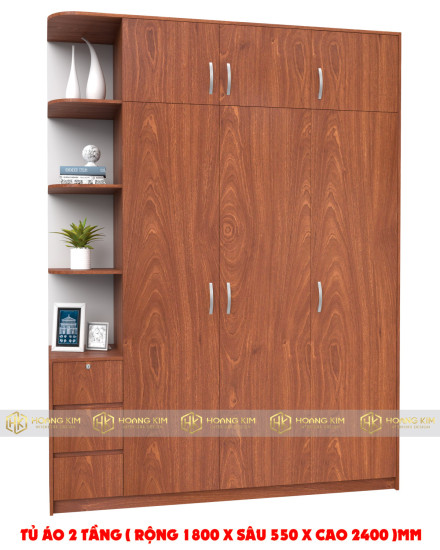 Tủ áo 1m8 x 2m4 cánh mở kệ hông ( Mã màu 209 )