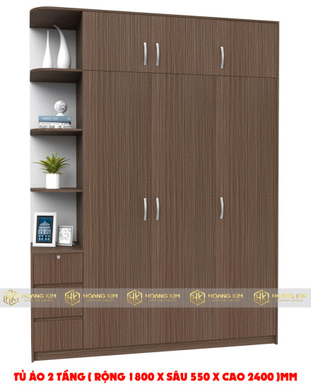 Tủ áo 1m8 x 2m4 cánh mở kệ hông ( Mã màu 340 )