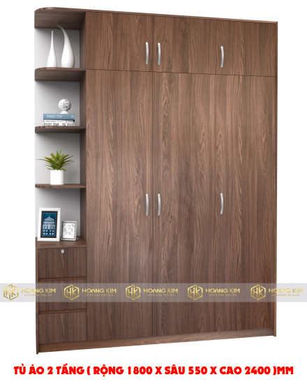 Tủ áo 1m8 x 2m4 cánh mở kệ hông ( Mã màu 577 )