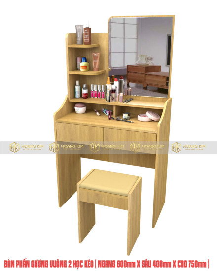 Bàn Phấn Gương Vuông 2 Hộc Kéo - M388