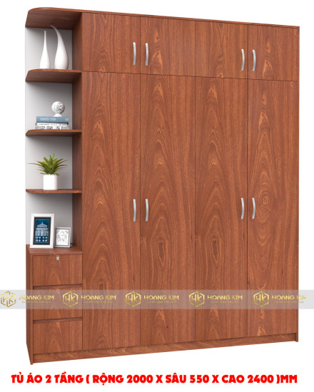 Tủ áo 2m x 2m4 4 cánh mở kệ hông ( Mã màu 209 )