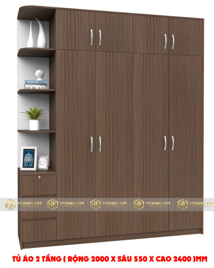 Tủ áo 2m x 2m4 4 cánh mở  kệ hông ( Mã màu 340 )