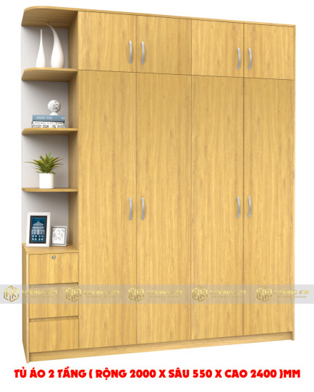 Tủ áo 2m x 2m4 4 cánh mở  kệ hông ( Mã màu 388 )