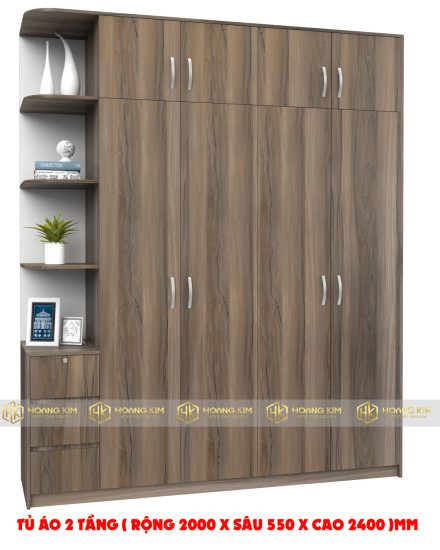 Tủ áo 2m x 2m4 4 cánh mở  kệ hông ( Mã màu 915)
