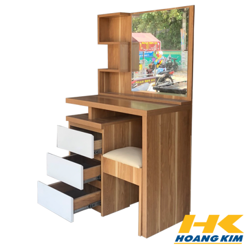 Bàn Trang Điểm Gỗ MDF Gương Vuông 3 Ngăn Kéo Màu Vàng