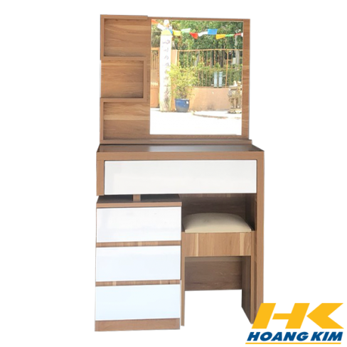Bàn Trang Điểm Gỗ MDF Gương Vuông 4 Ngăn Kéo Màu Vàng