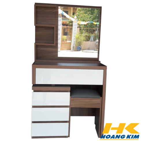 Bàn Trang Điểm Gỗ MDF Gương Vuông 4 Ngăn Kéo Màu Óc Chó