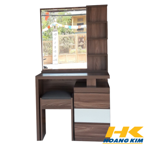 Bàn Trang Điểm Gỗ MDF Gương Vuông 3 Ngăn Kéo Màu Óc Chó