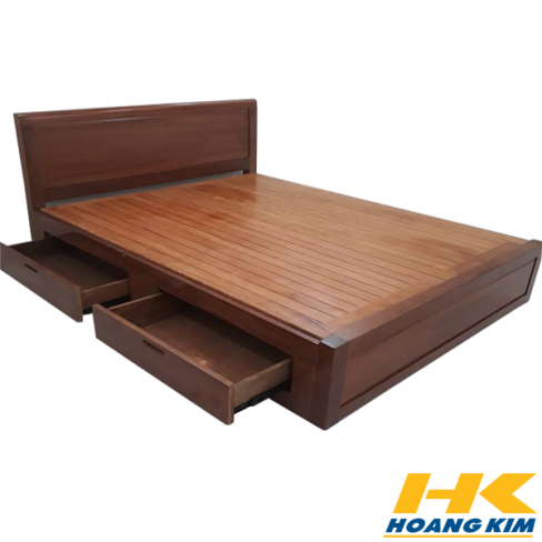 Giường Ngủ Gỗ Sồi 1m6x2m Ngăn Kéo Mặt Phản Màu Cánh Gián