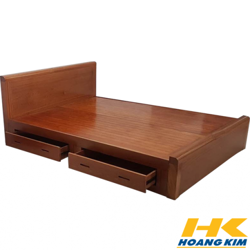 Giường Ngủ Gỗ Sồi 1m8x2m Ngăn Kéo Mặt Phản Màu Cánh Gián