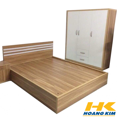 Giường Ngủ Gỗ MDF Melamine 1m6x2m Màu 388 + Sọc Trắng