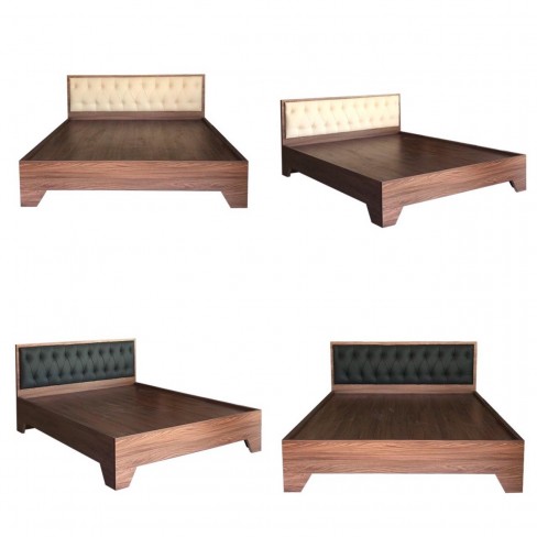 Giường Ngủ Gỗ MDF Phủ Melamine Bọc Nệm Chân Cao Màu Óc Chó HK 577