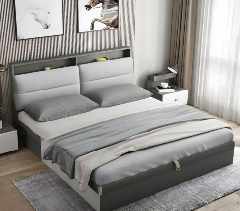giường ngủ gỗ công nghiệp đầu kệ gắn ốp nệm - GHK02