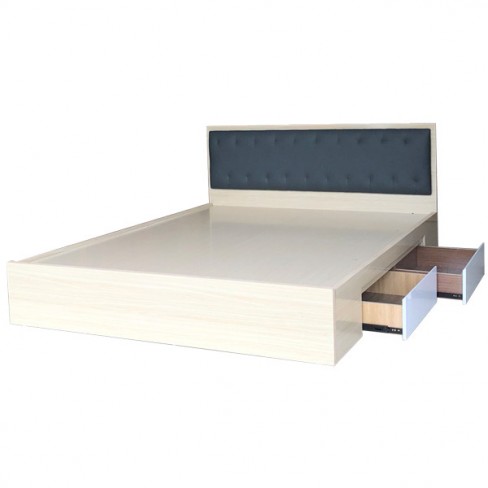 Giường Ngủ Gỗ Ngăn Kéo Đầu Nệm Màu Xám Đậm Hoàng Kim 240
