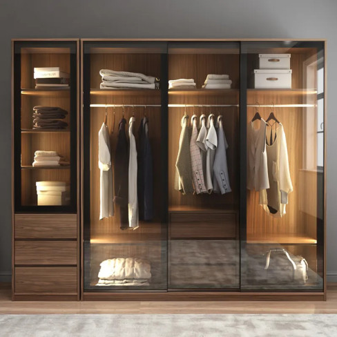 Tủ áo gỗ MDF - cánh kính khung nhôm CK01