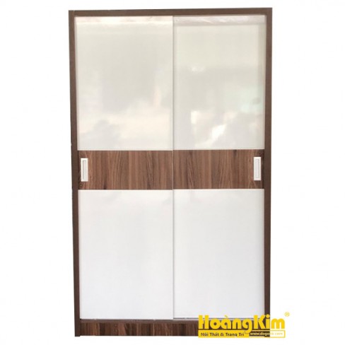 Tủ Áo Cửa Lùa 1m2 Gỗ MDF Melamine Cánh Trắng Sọc Óc Chó