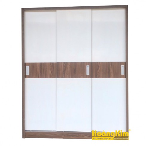 Tủ Áo Cửa Lùa 1m6 Gỗ MDF Melamine Cánh Trắng Sọc Óc Chó