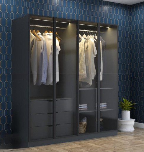 Tủ áo gỗ MDF- cánh kính khung nhôm CK02