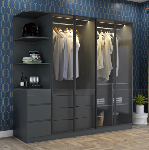 Tủ áo gỗ MDF - cánh kính khung nhôm CK04
