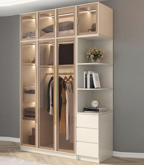 Tủ áo gỗ MDF - cánh kính khung nhôm CK07