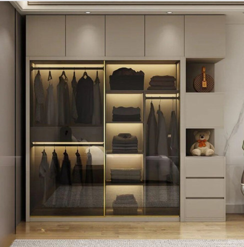 Tủ gỗ MDF - cánh kính khung nhôm CK08