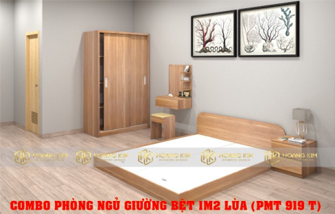 COMBO PHÒNG NGỦ TỦ ÁO CỬA LÙA 1M2 + GIƯỜNG BỆT 1M2 MÀU 919