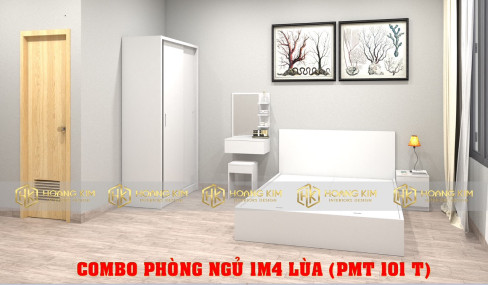 COMBO PHÒNG NGỦ TỦ ÁO CỬA LÙA 1M4 + GIƯỜNG 1M6 MÀU TRẮNG 101T