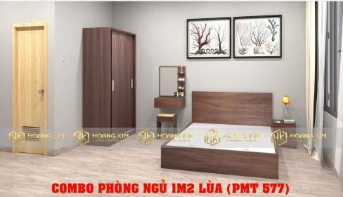 COMBO PHÒNG NGỦ TỦ ÁO CỬA LÙA 1M2 + GIƯỜNG 1M2 MÀU 577