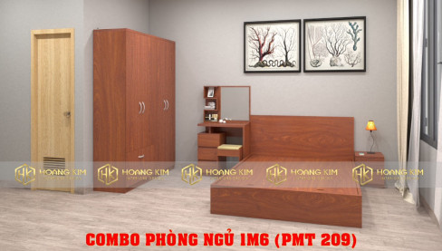 COMBO PHÒNG NGỦ TỦ ÁO CỬA MỞ 1M6 + GIƯỜNG 1M6 MÀU 209