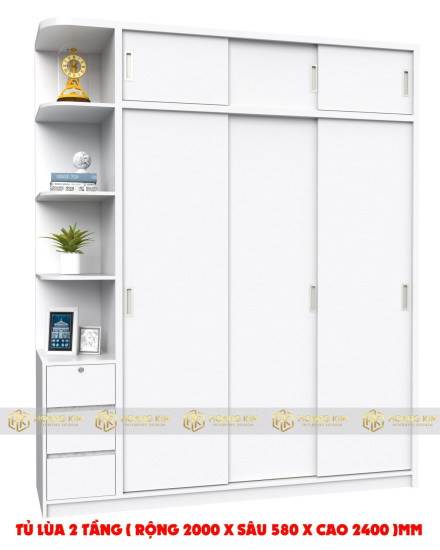 Tủ áo 2m x 2m4 3 cánh lùa có 3 hộc kéo và kệ hông ( Mã màu 101T)