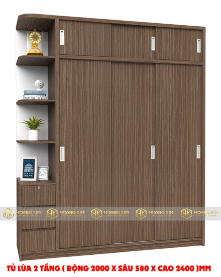 Tủ áo 2m x 2m4 3 cánh lùa kệ hông ( Mã màu 340)