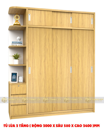 Tủ áo 2m x 2m4 3 cánh lùa kệ hông ( Mã màu 388)
