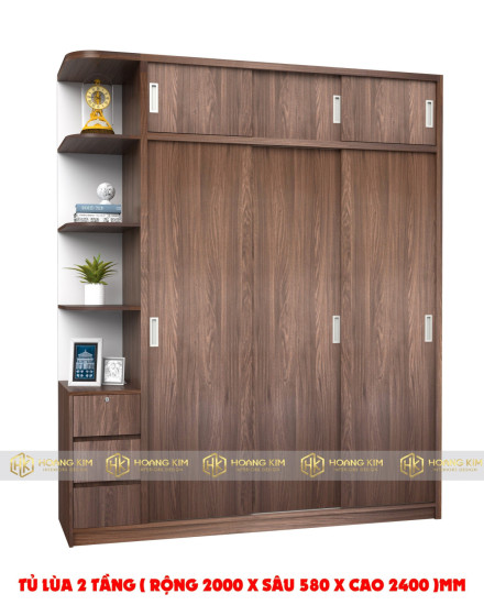 Tủ áo 2m x 2m4  cánh lùa kệ hông ( Mã màu 577)