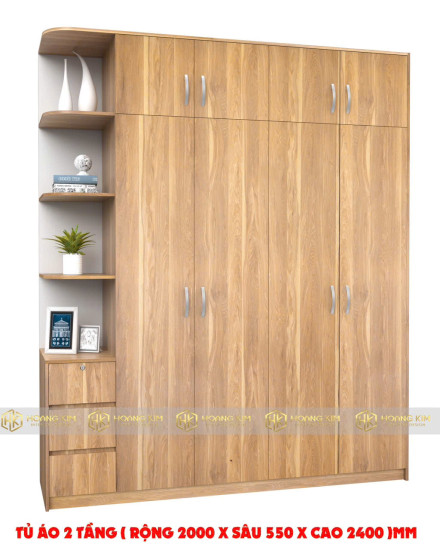 Tủ áo 2m x 2m4 4 cánh mở  kệ hông ( Mã màu 919 )