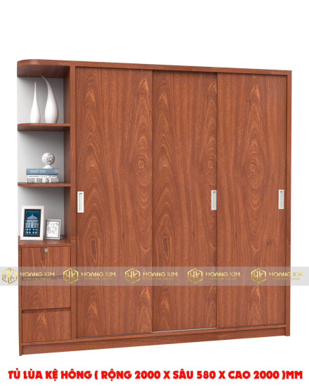 Tủ áo 2m x 2m 3 cánh lùa kệ hông ( Mã màu 209)