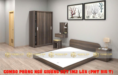 COMBO PHÒNG NGỦ TỦ ÁO CỬA LÙA 1M2 + GIƯỜNG BỆT 1M2 MÀU 915