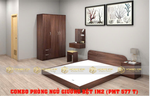 COMBO PHÒNG NGỦ TỦ ÁO CÁNH MỞ 1M2 CÓ HỘC KÉO + GIƯỜNG BỆT 1M2 MÀU 577