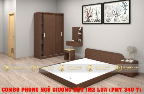 COMBO PHÒNG NGỦ TỦ ÁO CỬA LÙA 1M2 + GIƯỜNG BỆT 1M2 MÀU 340