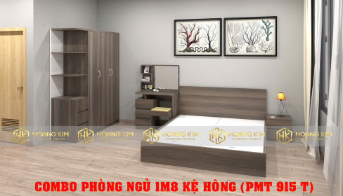 COMBO PHÒNG NGỦ TỦ ÁO CÁNH MỞ KỆ HÔNG 1M8 + GIƯỜNG 1M6 MÀU 915