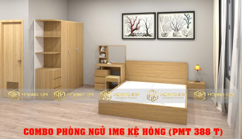 COMBO PHÒNG NGỦ TỦ ÁO CÁNH MỞ KỆ HÔNG 1M6 + GIƯỜNG 1M6 - M388